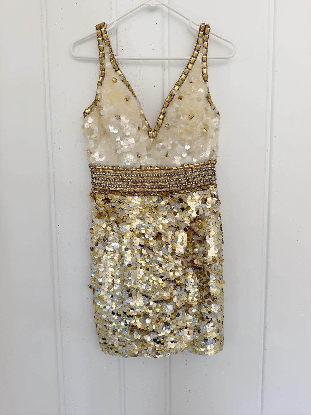 Terani Couture Gold Sequin Beaded Embellished Mini Cocktail Dress - size 4